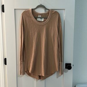 Urban Daizy Women's M Long Sleeve Henley Taupe Tan Neutral Boho Cotton Pullover